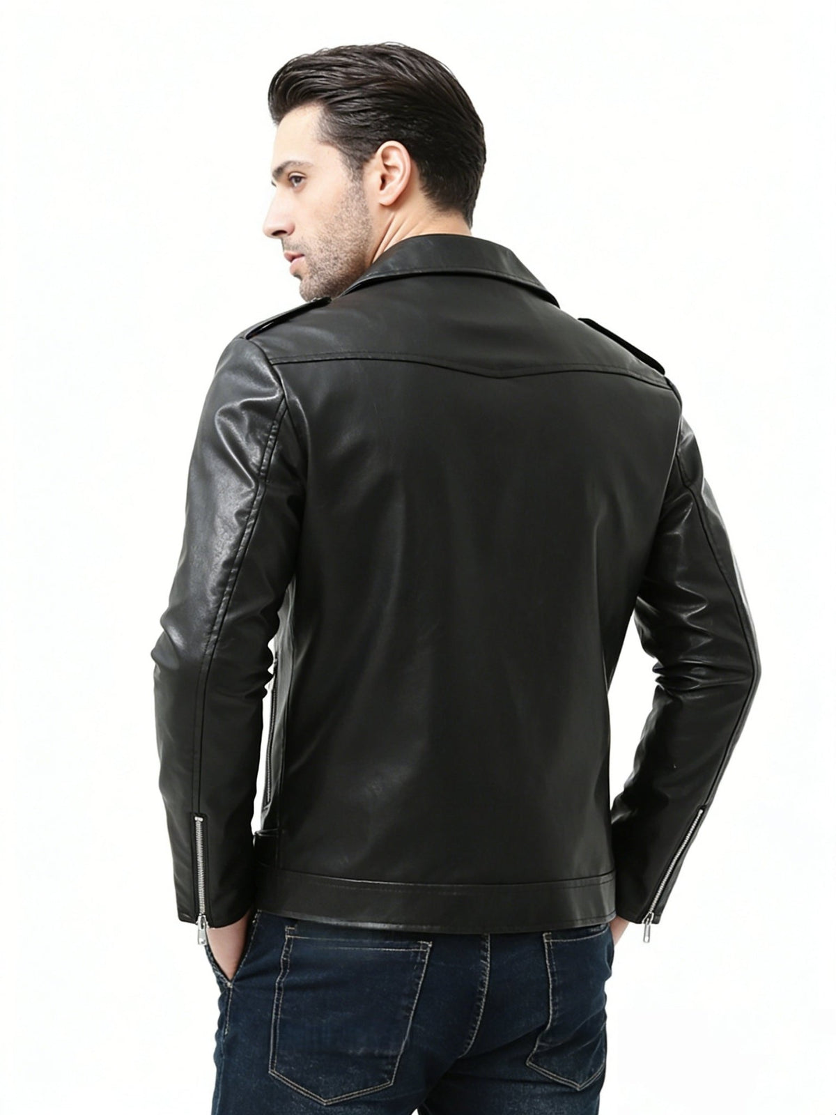 Kurtka Męska Motocyklowa | Asymetryczny zamek i pasek w talii - Arkadya Outlet - Jackets
