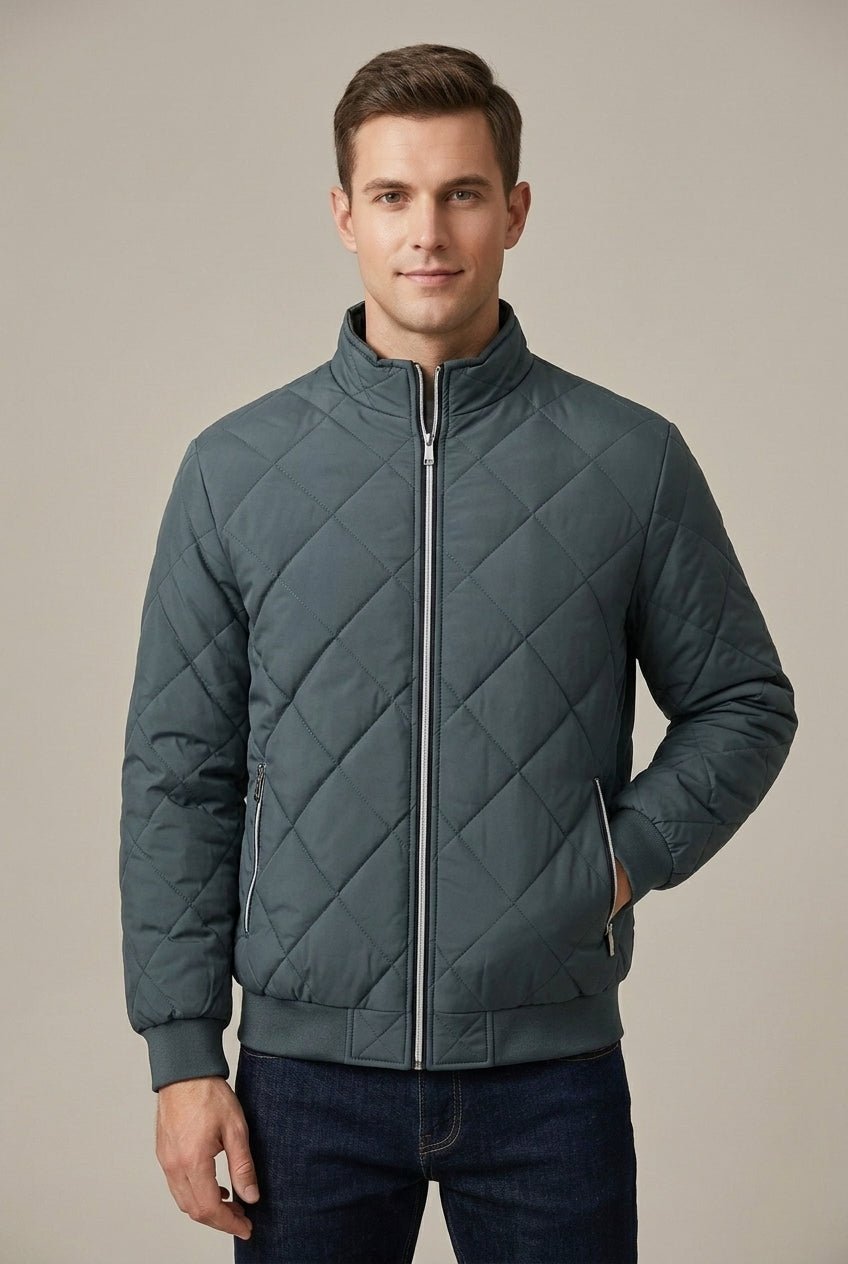 Kurtka Męska | Pikowany wzór z podszewką z polaru i stójką - Arkadya Outlet - Jackets