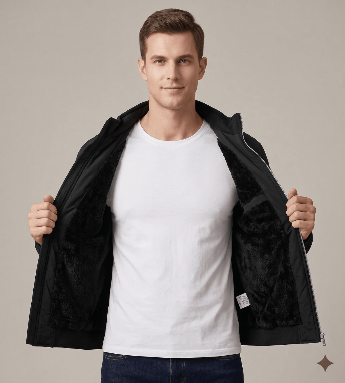 Kurtka Męska | Pikowany wzór z podszewką z polaru i stójką - Arkadya Outlet - Jackets