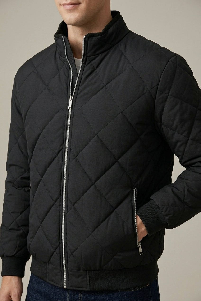 Kurtka Męska | Pikowany wzór z podszewką z polaru i stójką - Arkadya Outlet - Jackets