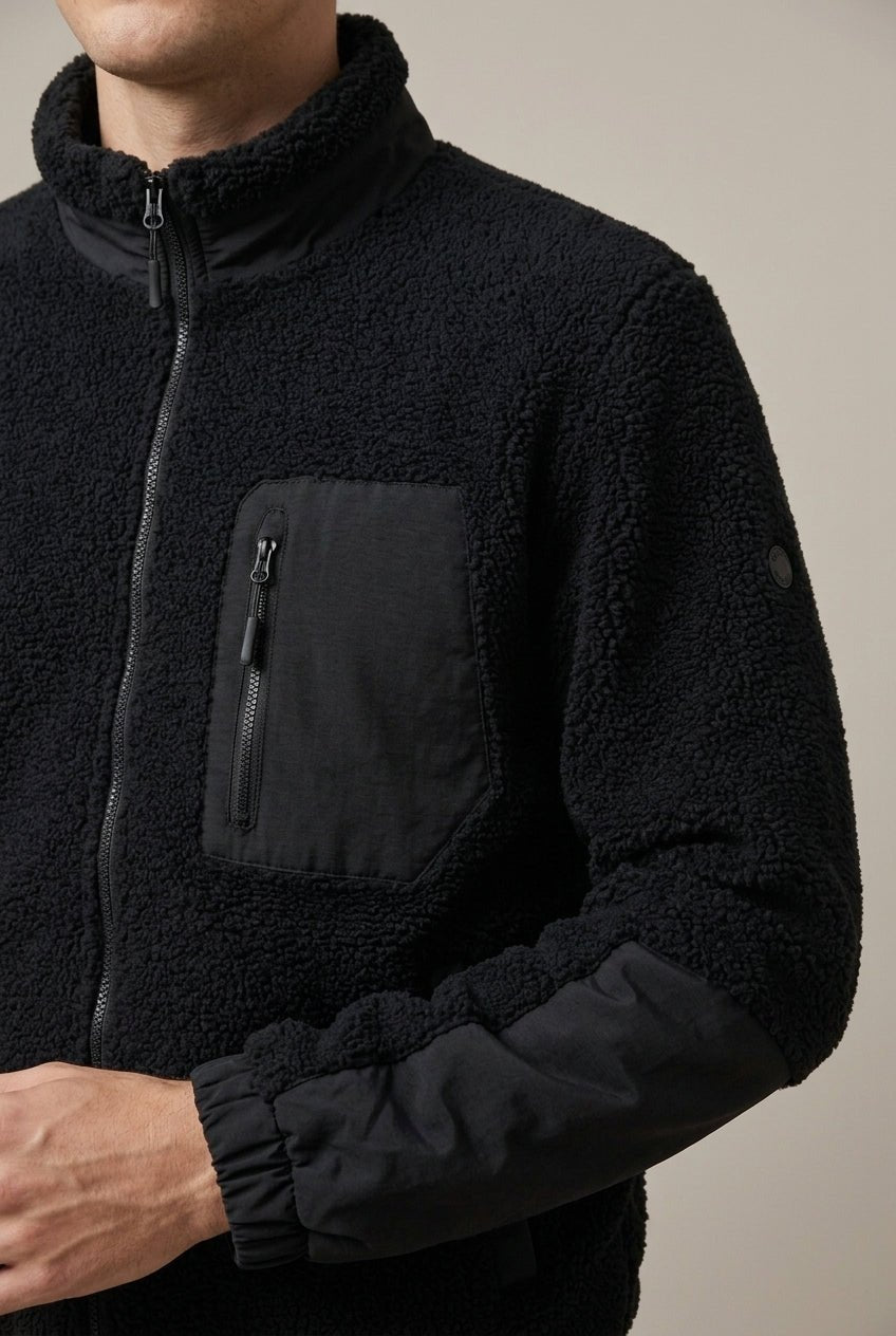 Kurtka Męska | Polarowy Zamek z Kontrastowymi Panelami na Rękawach - Arkadya Outlet - Jackets