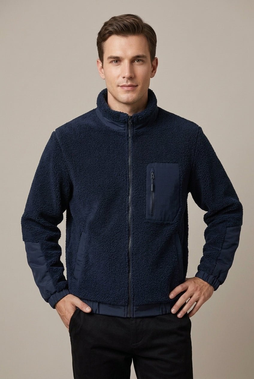 Kurtka Męska | Polarowy Zamek z Kontrastowymi Panelami na Rękawach - Arkadya Outlet - Jackets