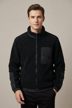 Kurtka Męska | Polarowy Zamek z Kontrastowymi Panelami na Rękawach - Arkadya Outlet - Jackets