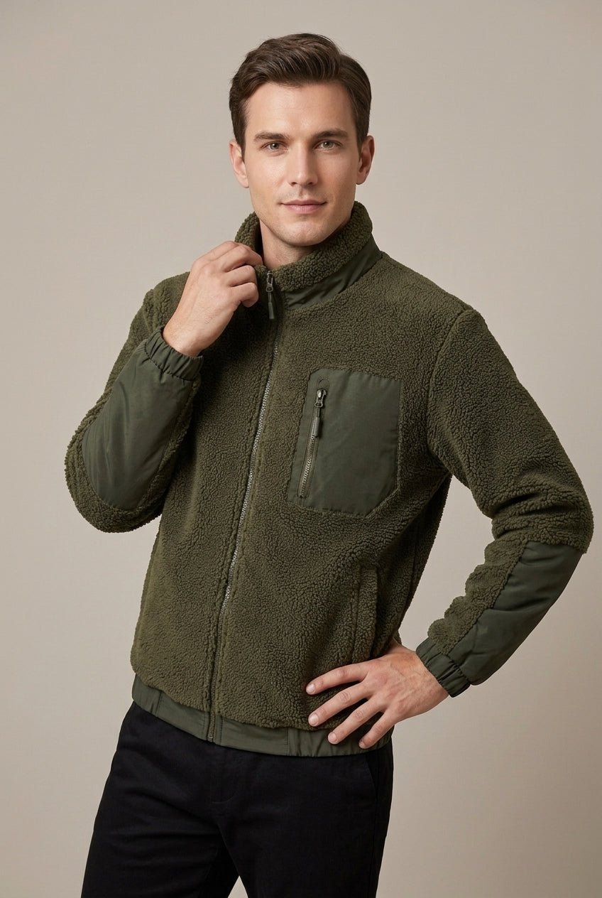 Kurtka Męska | Polarowy Zamek z Kontrastowymi Panelami na Rękawach - Arkadya Outlet - Jackets