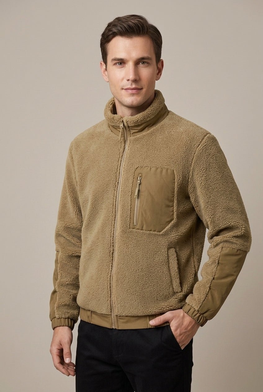 Kurtka Męska | Polarowy Zamek z Kontrastowymi Panelami na Rękawach - Arkadya Outlet - Jackets