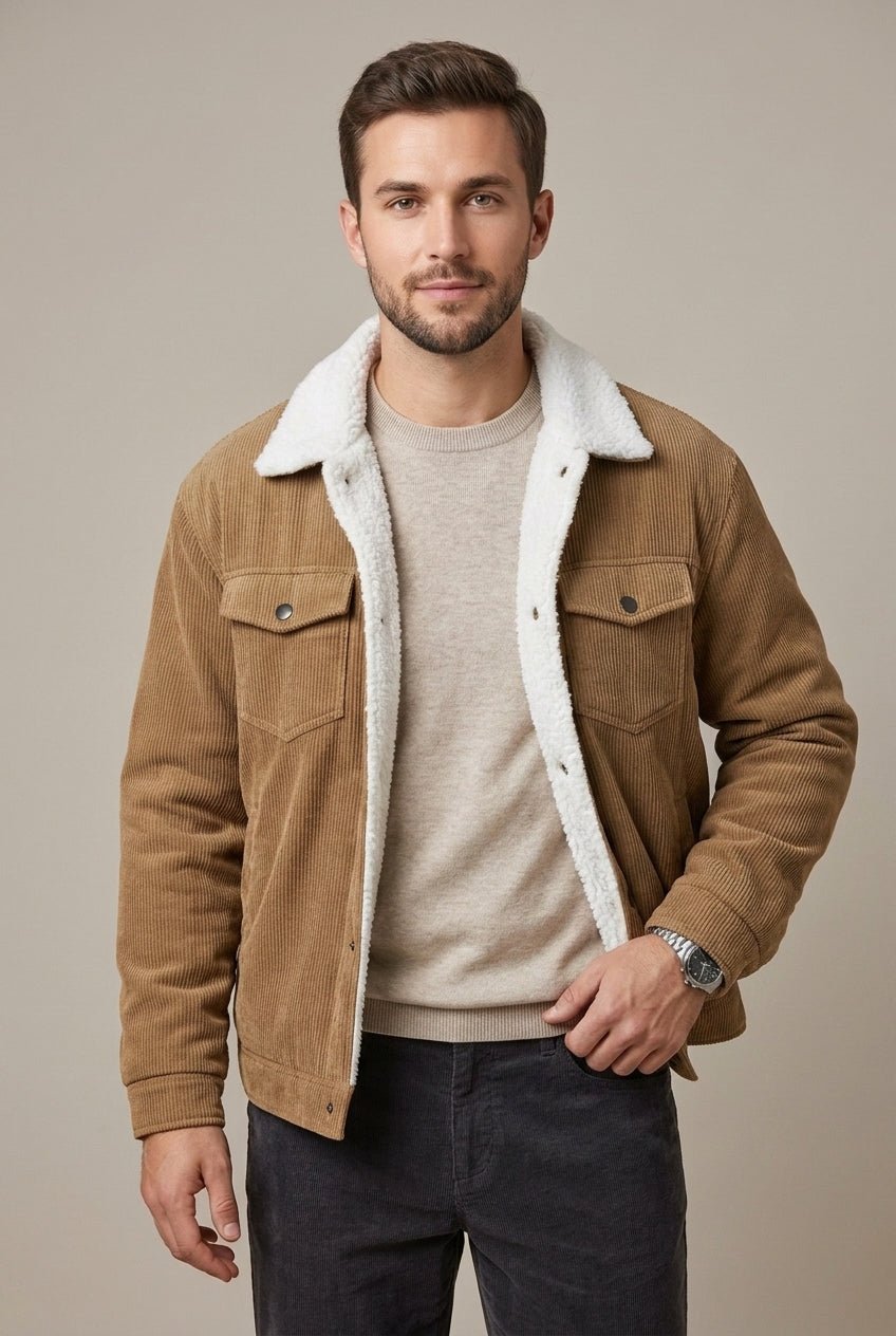 Kurtka Męska | Regularny krój z podszewką sherpa i zatrzaskami - Arkadya Outlet - Jackets