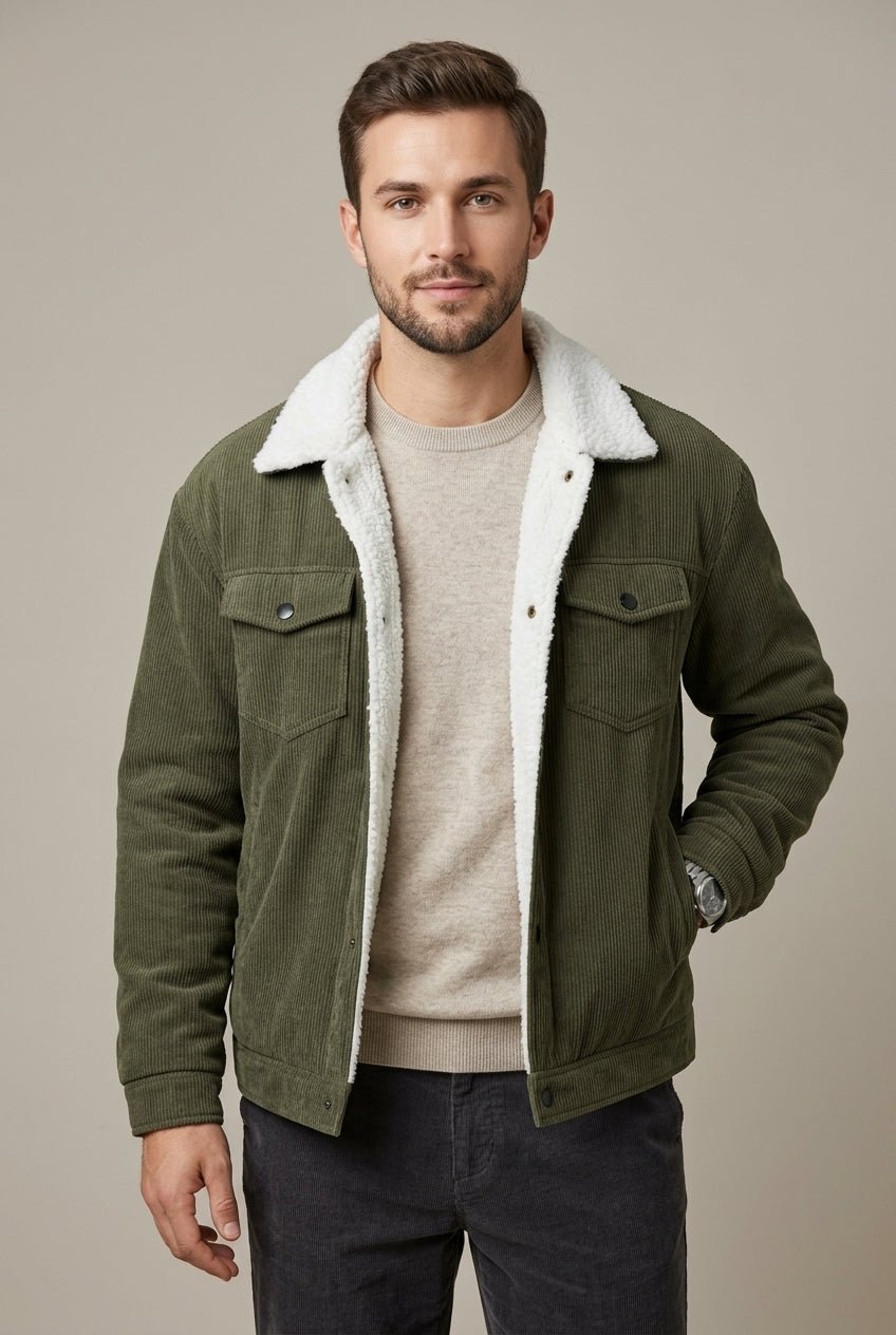 Kurtka Męska | Regularny krój z podszewką sherpa i zatrzaskami - Arkadya Outlet - Jackets