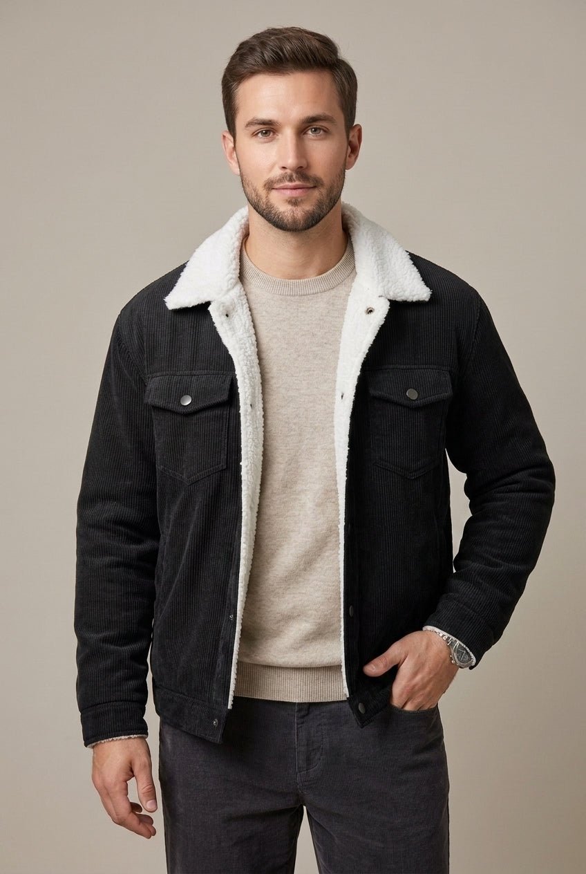 Kurtka Męska | Regularny krój z podszewką sherpa i zatrzaskami - Arkadya Outlet - Jackets