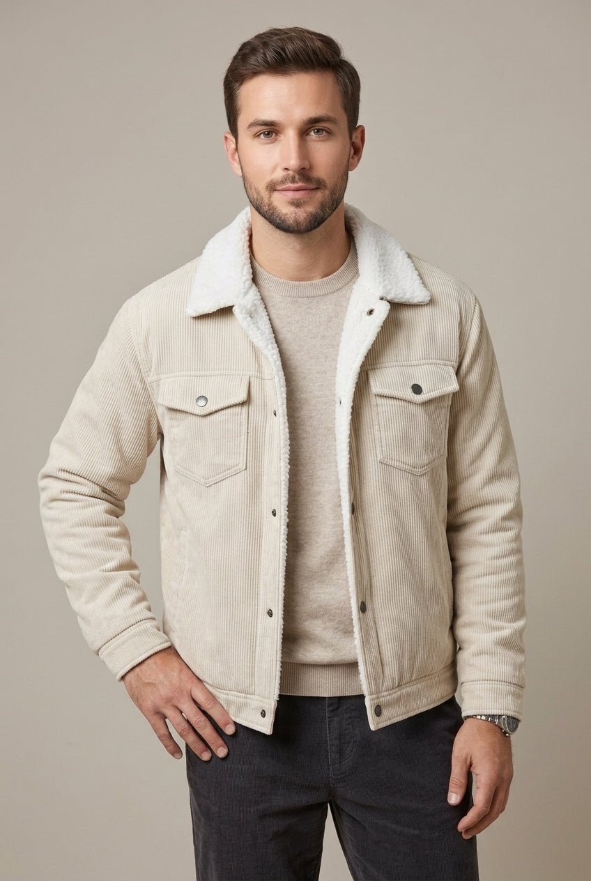 Kurtka Męska | Regularny krój z podszewką sherpa i zatrzaskami - Arkadya Outlet - Jackets