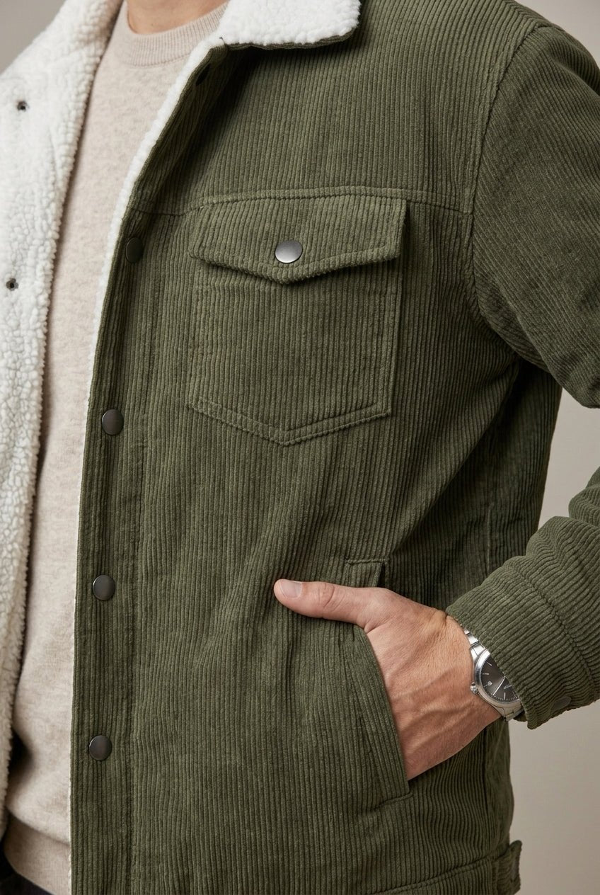 Kurtka Męska | Regularny krój z podszewką sherpa i zatrzaskami - Arkadya Outlet - Jackets