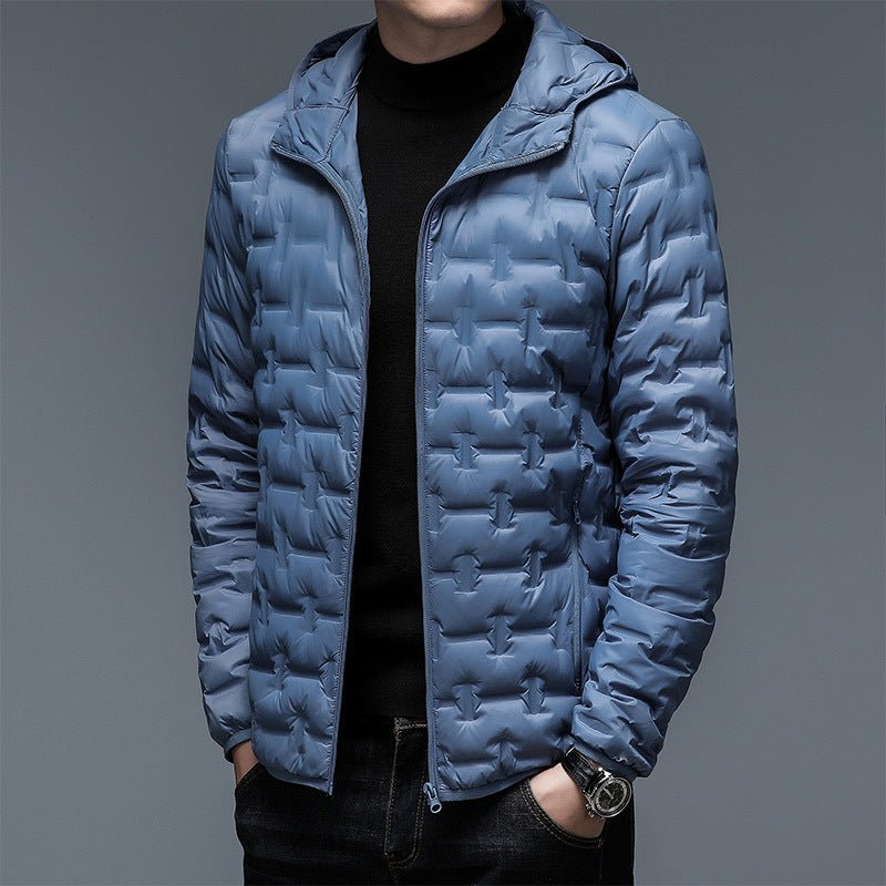 Kurtka Męska z Kapturem | Pikowana z Zamkiem i Puchowym Wypełnieniem - Arkadya Outlet - Jackets