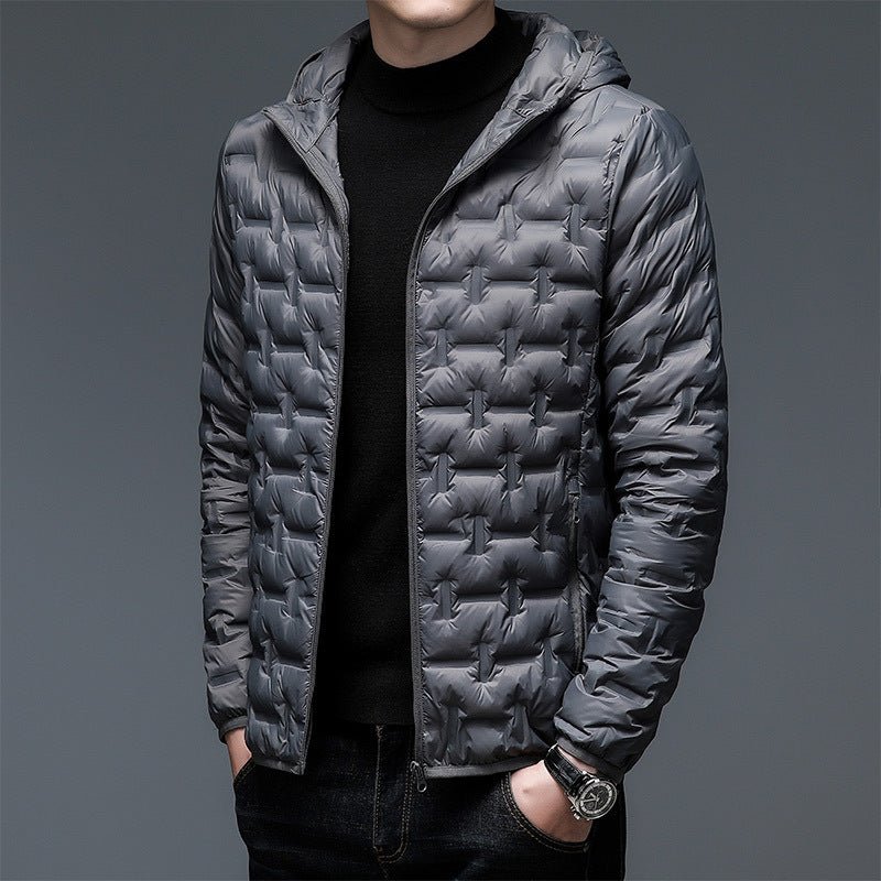 Kurtka Męska z Kapturem | Pikowana z Zamkiem i Puchowym Wypełnieniem - Arkadya Outlet - Jackets