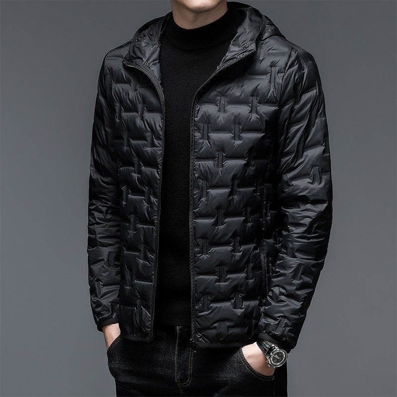 Kurtka Męska z Kapturem | Pikowana z Zamkiem i Puchowym Wypełnieniem - Arkadya Outlet - Jackets