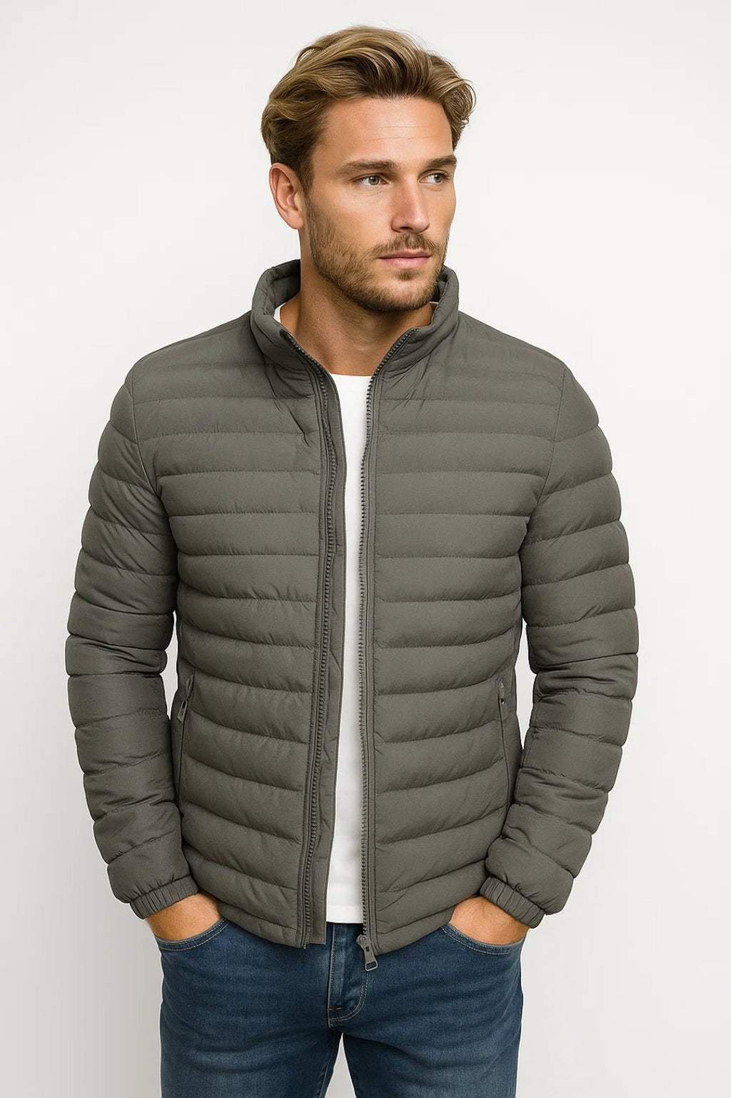 Kurtka Męska z Pikowanej Tkaniny | Zamek na Całej Długości - Arkadya Outlet - Jackets