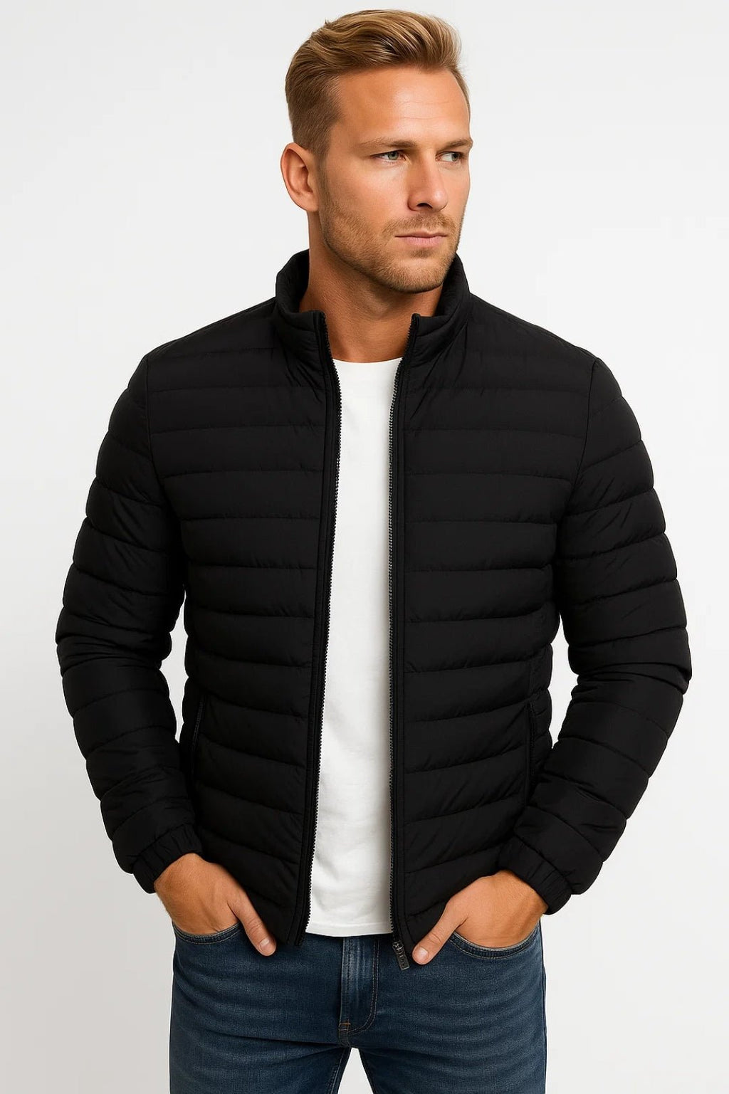 Kurtka Męska z Pikowanej Tkaniny | Zamek na Całej Długości - Arkadya Outlet - Jackets
