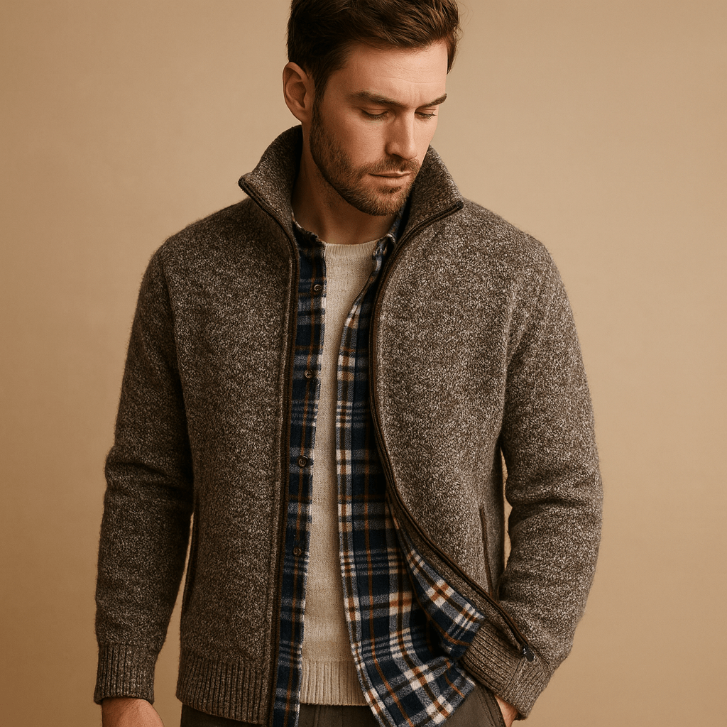 Kurtka Męska ze Splotem | Wzór Cable Knit z Podszewką Wewnętrzną - Arkadya Outlet - Jackets
