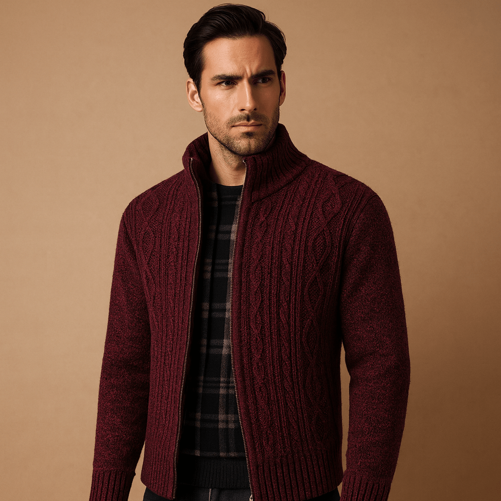 Kurtka Męska ze Splotem | Wzór Cable Knit z Podszewką Wewnętrzną - Arkadya Outlet - Jackets