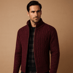 Kurtka Męska ze Splotem | Wzór Cable Knit z Podszewką Wewnętrzną - Arkadya Outlet - Jackets