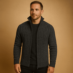 Kurtka Męska ze Splotem | Wzór Cable Knit z Podszewką Wewnętrzną - Arkadya Outlet - Jackets