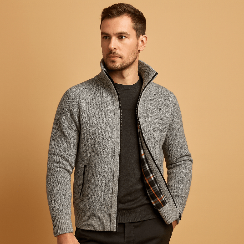 Kurtka Męska ze Splotem | Wzór Cable Knit z Podszewką Wewnętrzną - Arkadya Outlet - Jackets