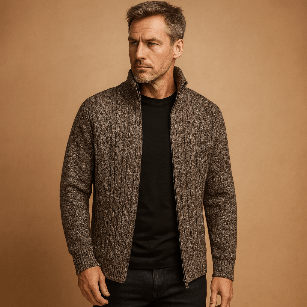 Kurtka Męska ze Splotem | Wzór Cable Knit z Podszewką Wewnętrzną - Arkadya Outlet - Jackets