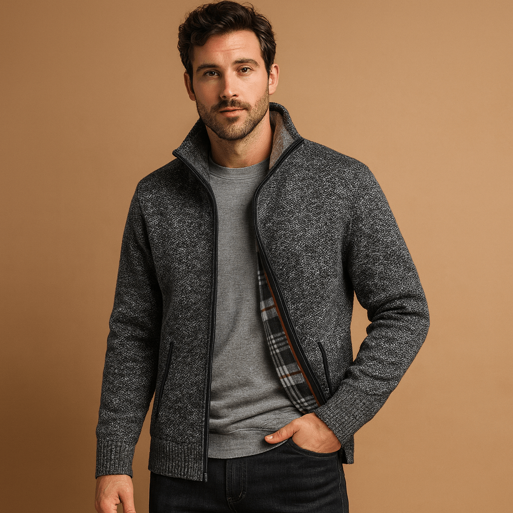 Kurtka Męska ze Splotem | Wzór Cable Knit z Podszewką Wewnętrzną - Arkadya Outlet - Jackets