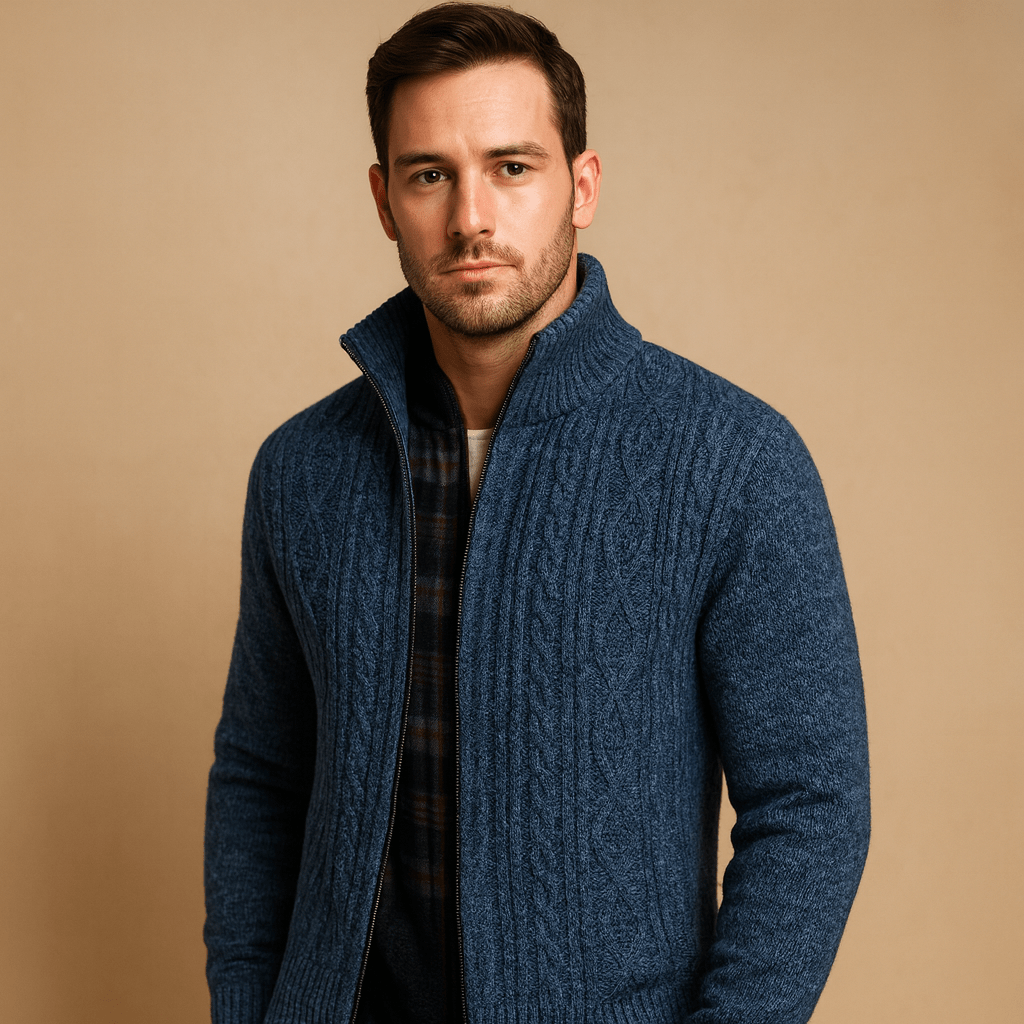 Kurtka Męska ze Splotem | Wzór Cable Knit z Podszewką Wewnętrzną - Arkadya Outlet - Jackets