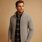 Kurtka Męska ze Splotem | Wzór Cable Knit z Podszewką Wewnętrzną - Arkadya Outlet - Jackets