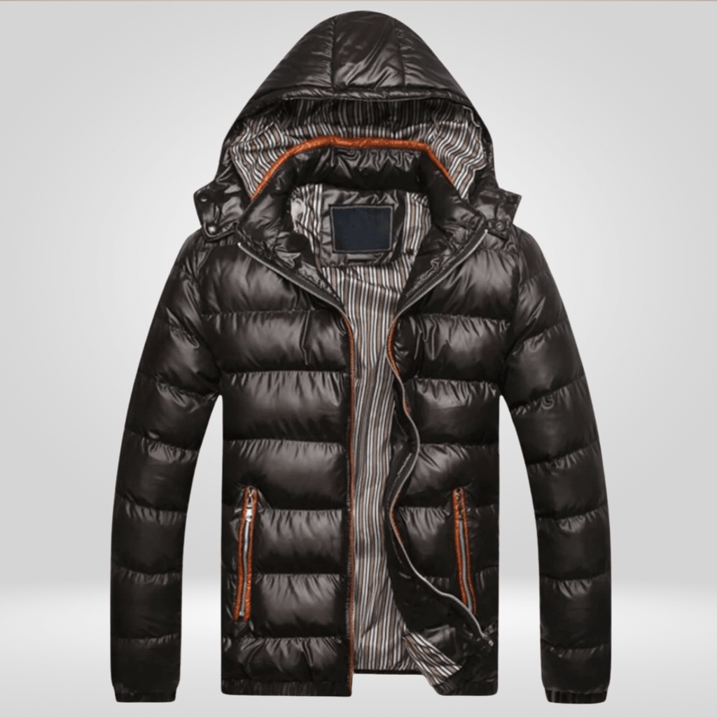 Kurtka Męska Zimowa | Pikowana z kapturem i zamkiem błyskawicznym - Arkadya Outlet - Jackets