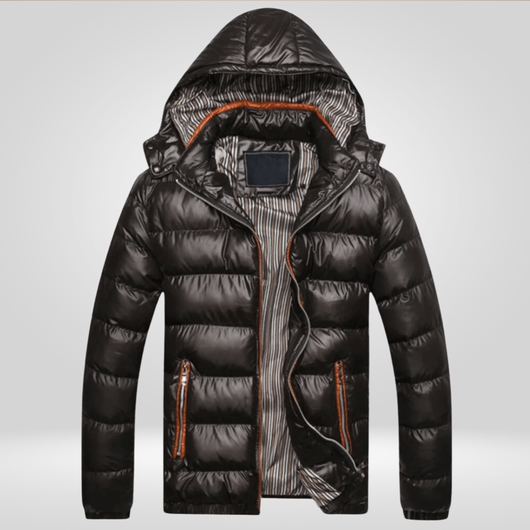 Kurtka Męska Zimowa | Pikowana z kapturem i zamkiem błyskawicznym - Arkadya Outlet - Jackets