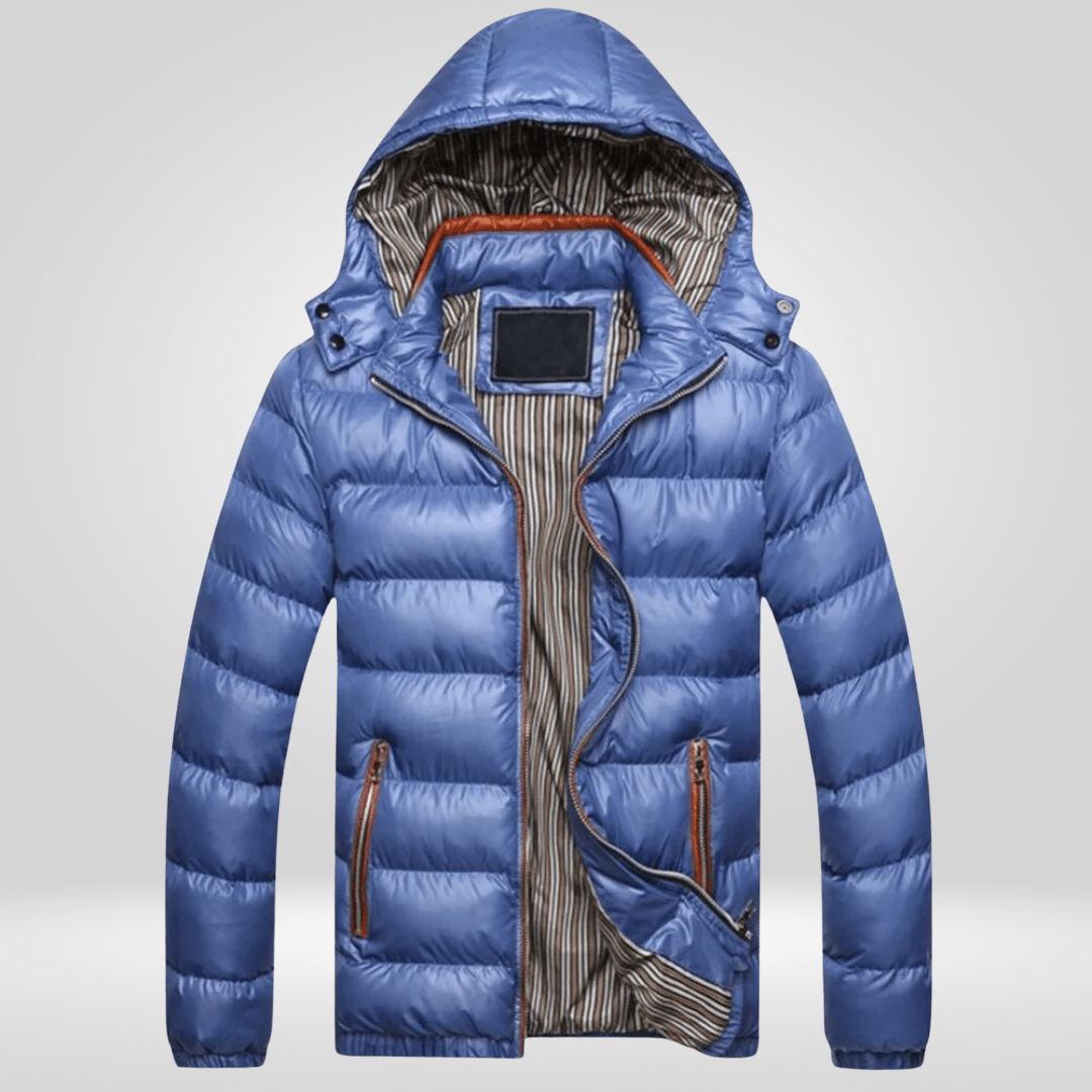 Kurtka Męska Zimowa | Pikowana z kapturem i zamkiem błyskawicznym - Arkadya Outlet - Jackets