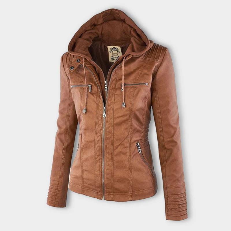 Kurtka Motocyklowa Damska | Dopasowany Krój z Odpinana Kapturem - Arkadya Outlet - Jackets