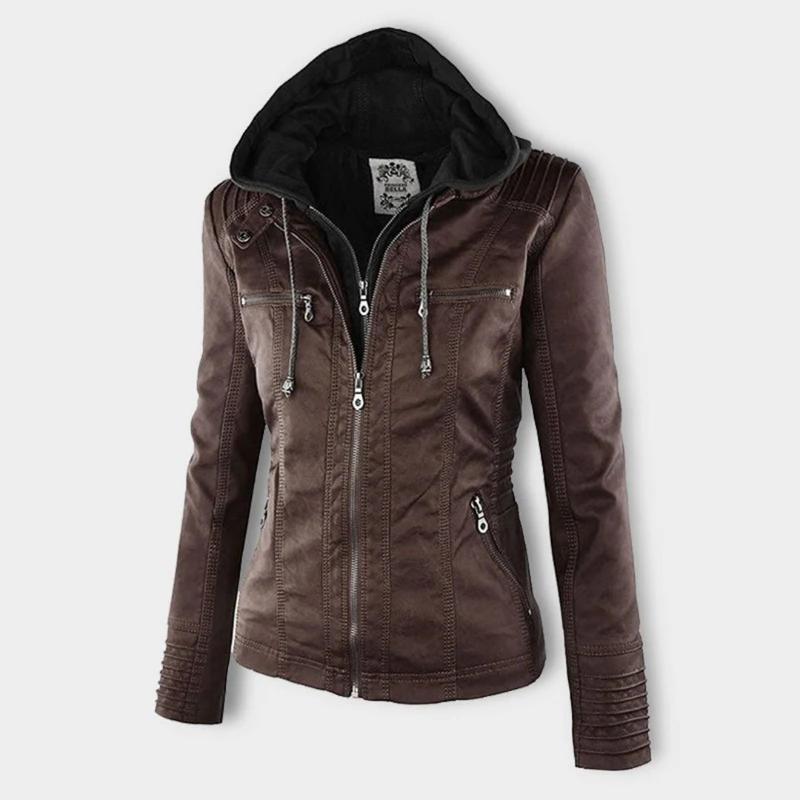 Kurtka Motocyklowa Damska | Dopasowany Krój z Odpinana Kapturem - Arkadya Outlet - Jackets