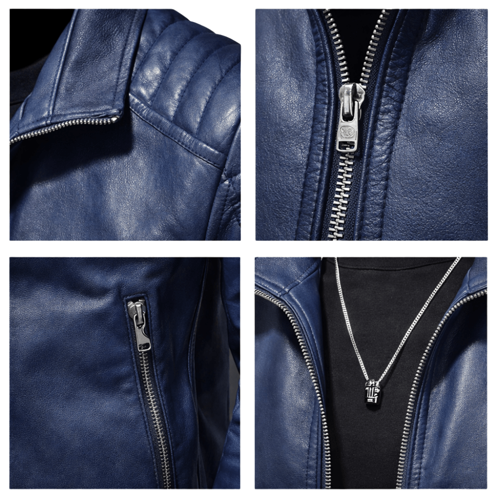 Kurtka motocyklowa męska dopasowany krój pikowane ramiona kołnierz - Arkadya Outlet - Men Jacket