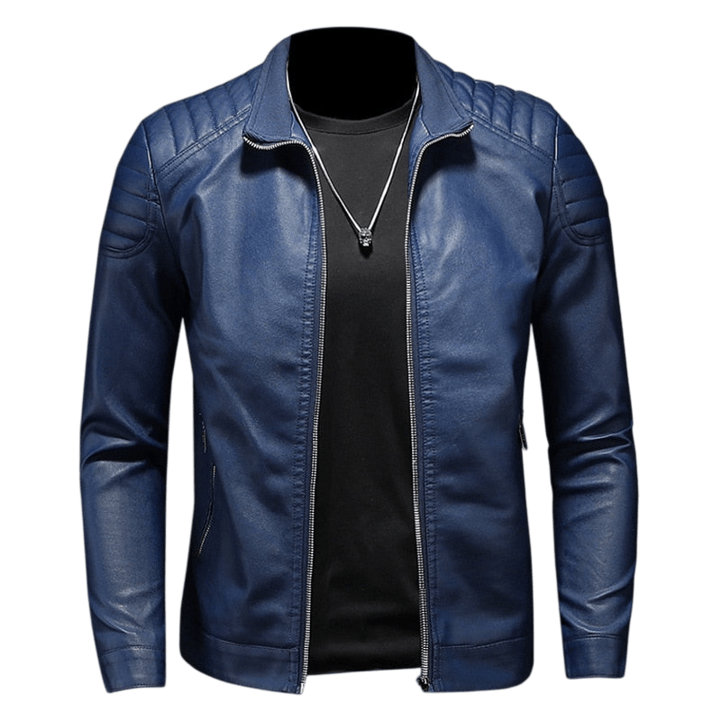 Kurtka motocyklowa męska dopasowany krój pikowane ramiona kołnierz - Arkadya Outlet - Men Jacket