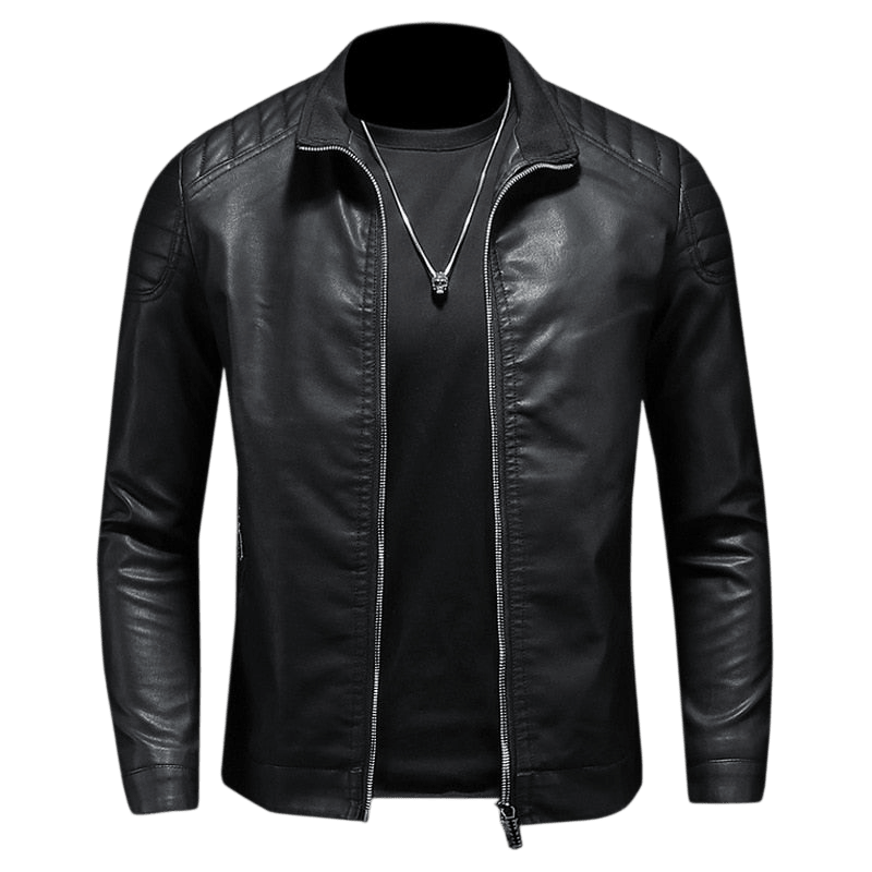 Kurtka motocyklowa męska dopasowany krój pikowane ramiona kołnierz - Arkadya Outlet - Men Jacket