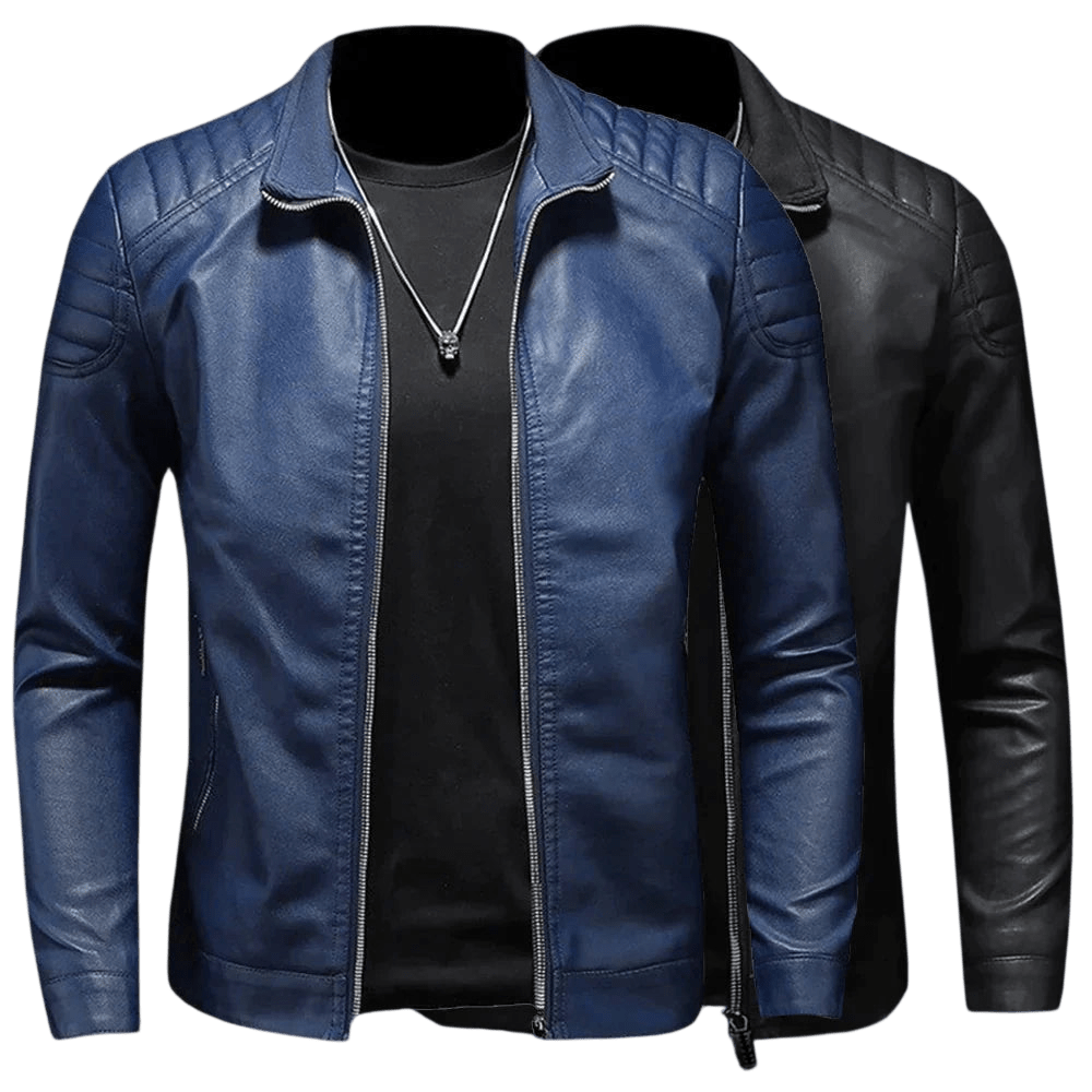 Kurtka motocyklowa męska dopasowany krój pikowane ramiona kołnierz - Arkadya Outlet - Men Jacket