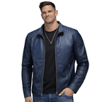 Kurtka motocyklowa męska dopasowany krój pikowane ramiona kołnierz - Arkadya Outlet - Men Jacket