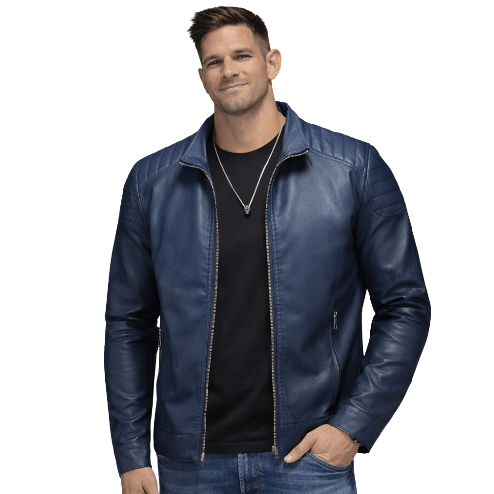 Kurtka motocyklowa męska dopasowany krój pikowane ramiona kołnierz - Arkadya Outlet - Men Jacket