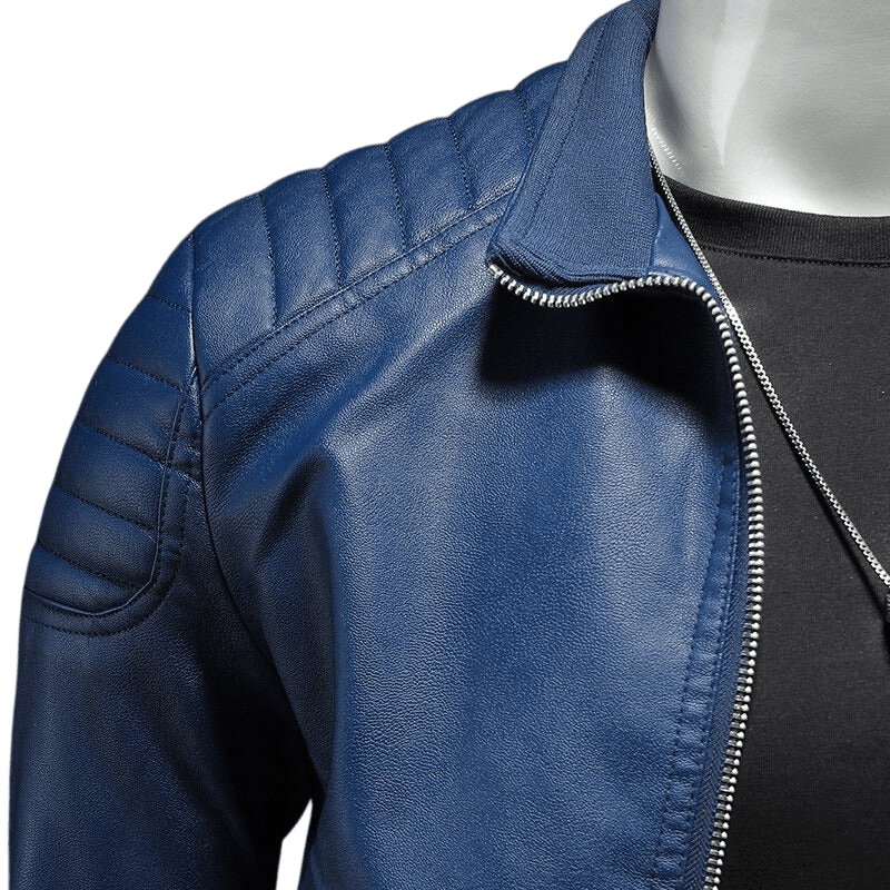 Kurtka motocyklowa męska dopasowany krój pikowane ramiona kołnierz - Arkadya Outlet - Men Jacket