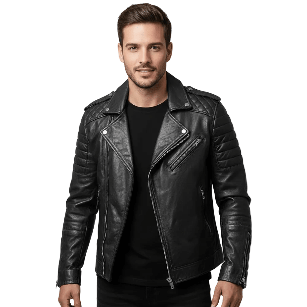 Kurtka motocyklowa męska kieszenie zapinane wyraźna sylwetka - Arkadya Outlet - Men Jacket