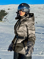 Kurtka Narciarska Damska | Pikowana z Regulowanym Paskiem i Kapturem - Arkadya Outlet - Jackets