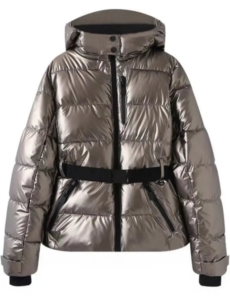 Kurtka Narciarska Damska | Pikowana z Regulowanym Paskiem i Kapturem - Arkadya Outlet - Jackets