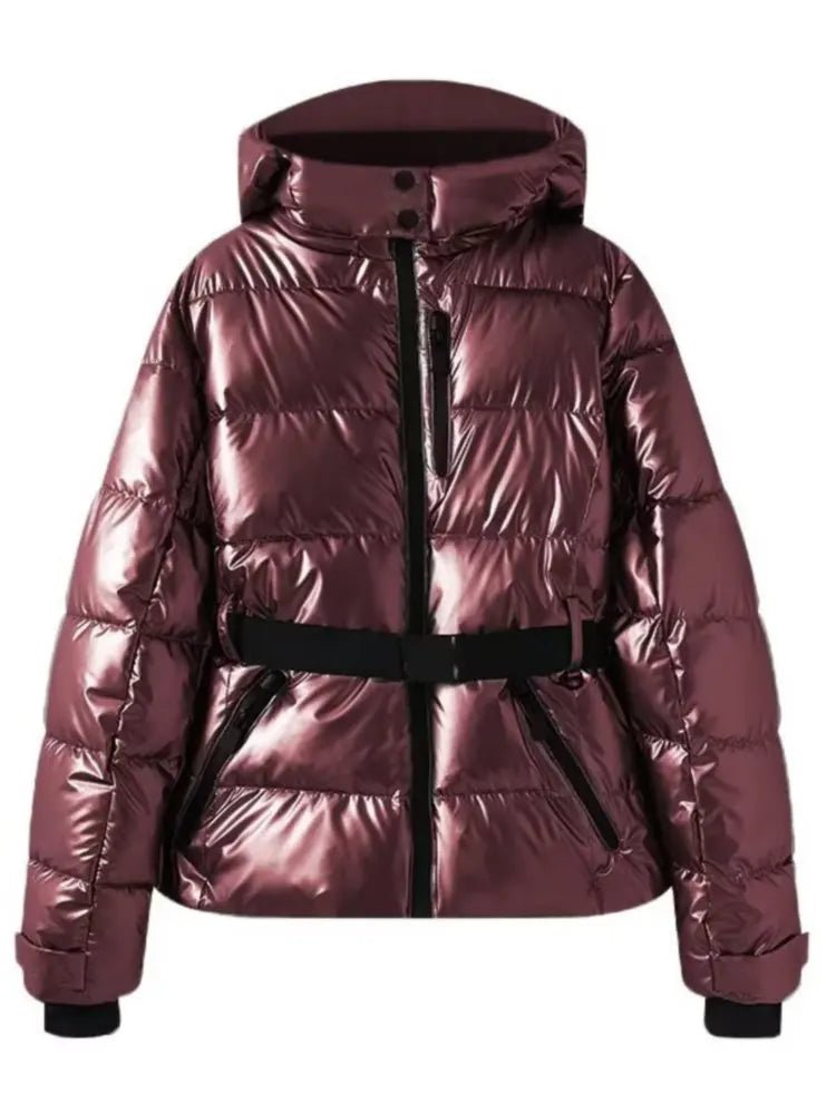 Kurtka Narciarska Damska | Pikowana z Regulowanym Paskiem i Kapturem - Arkadya Outlet - Jackets