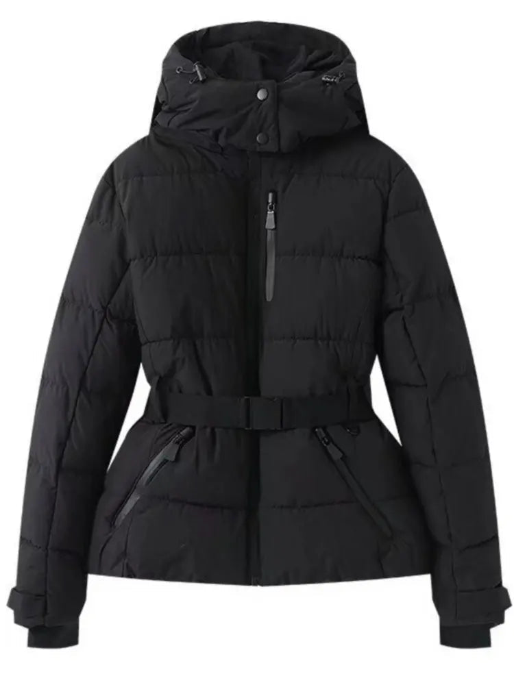 Kurtka Narciarska Damska | Pikowana z Regulowanym Paskiem i Kapturem - Arkadya Outlet - Jackets