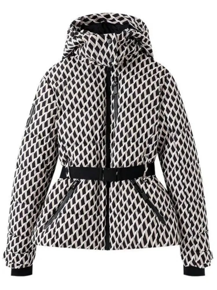 Kurtka Narciarska Damska | Pikowana z Regulowanym Paskiem i Kapturem - Arkadya Outlet - Jackets