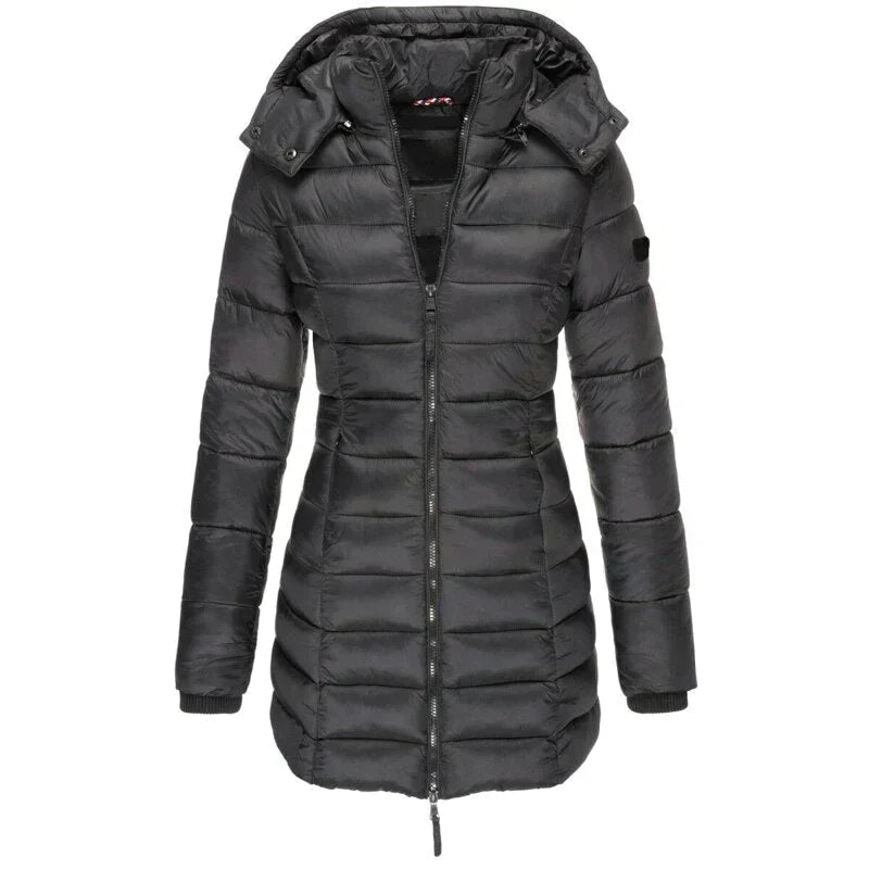 Kurtka Zimowa Damska | Pikowana z Odpinany Kapturem i Kieszeniami - Arkadya Outlet - Jackets