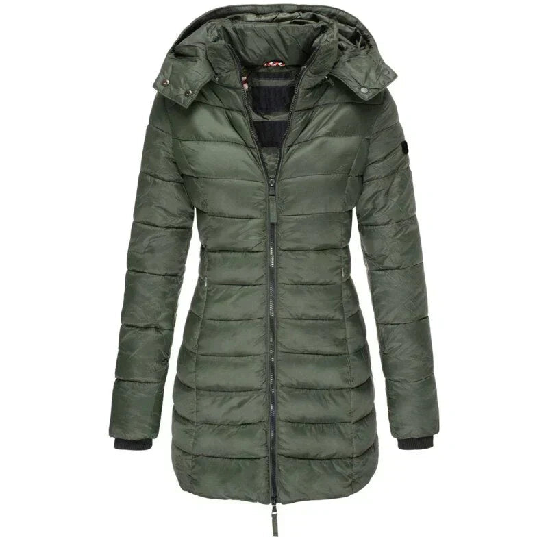 Kurtka Zimowa Damska | Pikowana z Odpinany Kapturem i Kieszeniami - Arkadya Outlet - Jackets