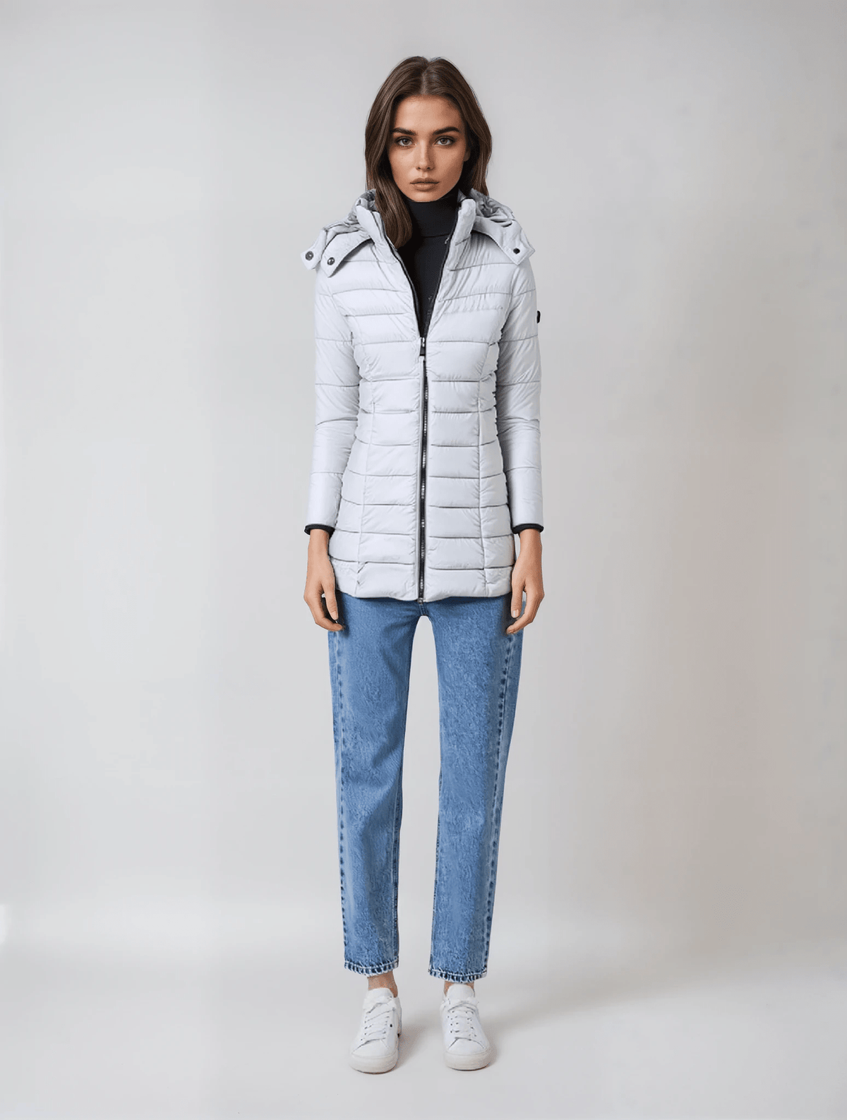 Kurtka Zimowa Damska | Pikowana z Odpinany Kapturem i Kieszeniami - Arkadya Outlet - Jackets