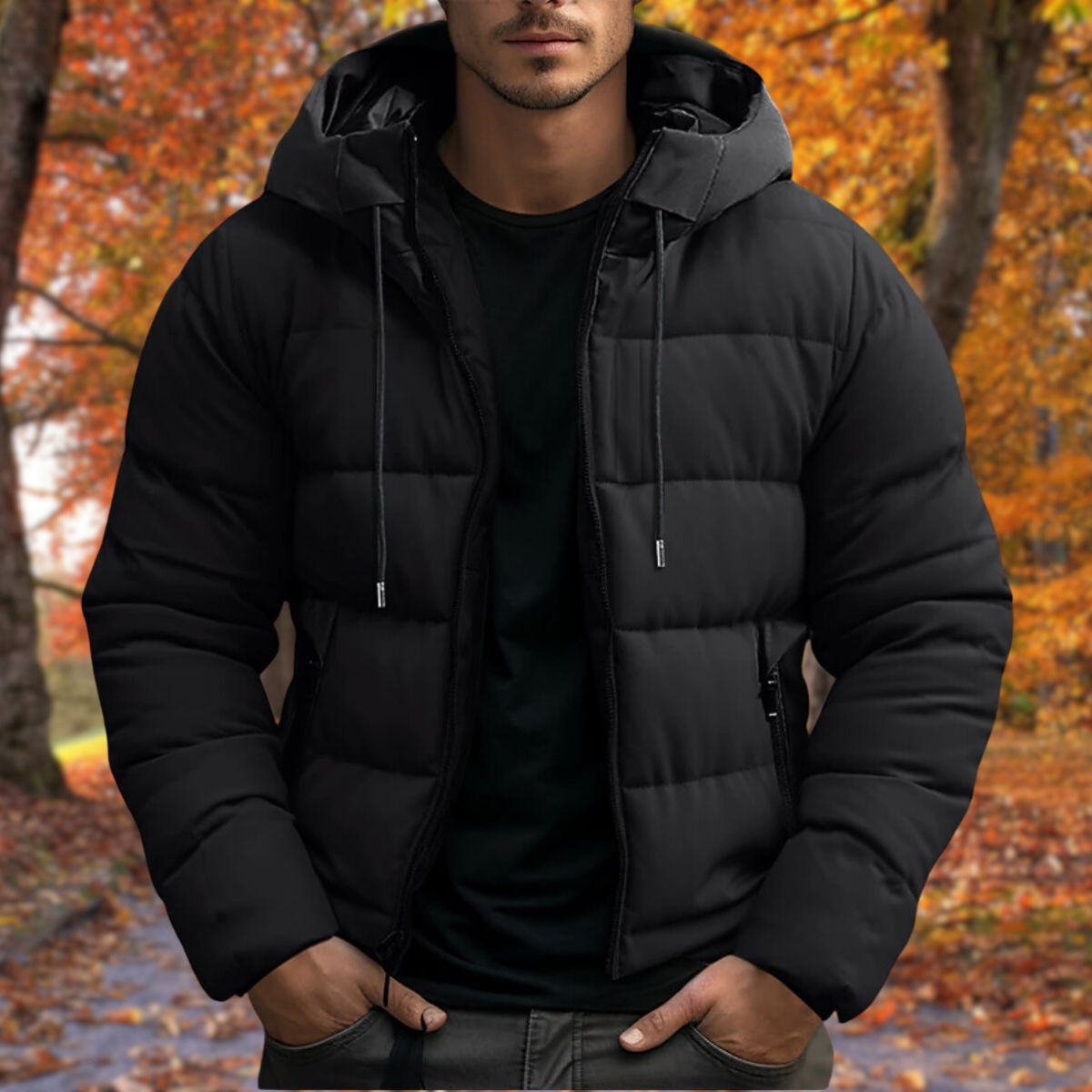 Kurtka Zimowa Męska | Dopasowany Krój z Regulowanym Kapturem - Arkadya Outlet - Jackets